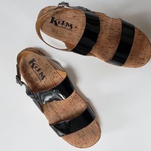 Kork by Kork-Ease Ladies Platform Flat Sandals, Size 7M, Black Patent